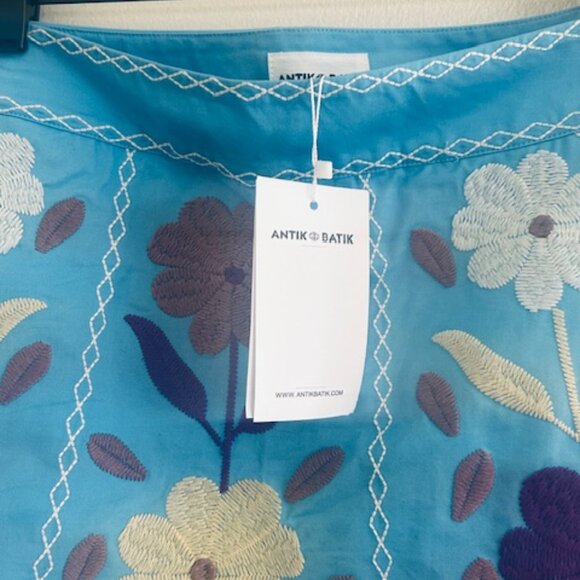 Antik Batik Tady Blue Multicolor Sky Floral Embroidered Lined Cotton Skirt NWT - Picture 6 of 16
